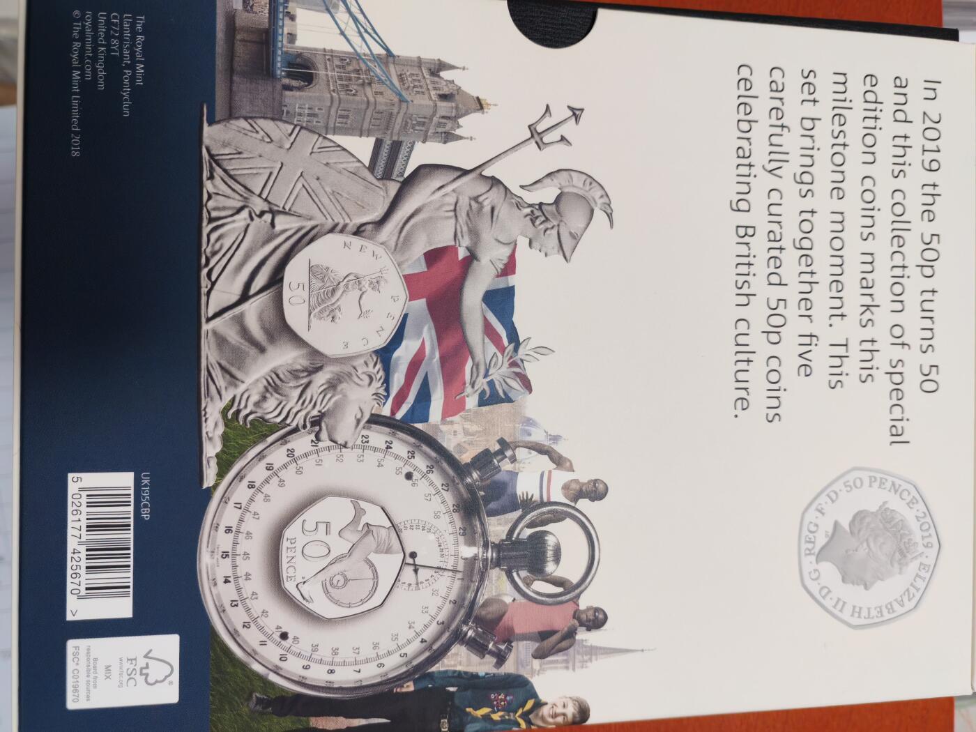 长老汇蛇年精选第六十四场拍卖 2019英国50便士发行50周年5枚套装精制，文化版，3500套，含稀缺的邱园中国塔50便士，灵感来自于南京大报恩寺塔