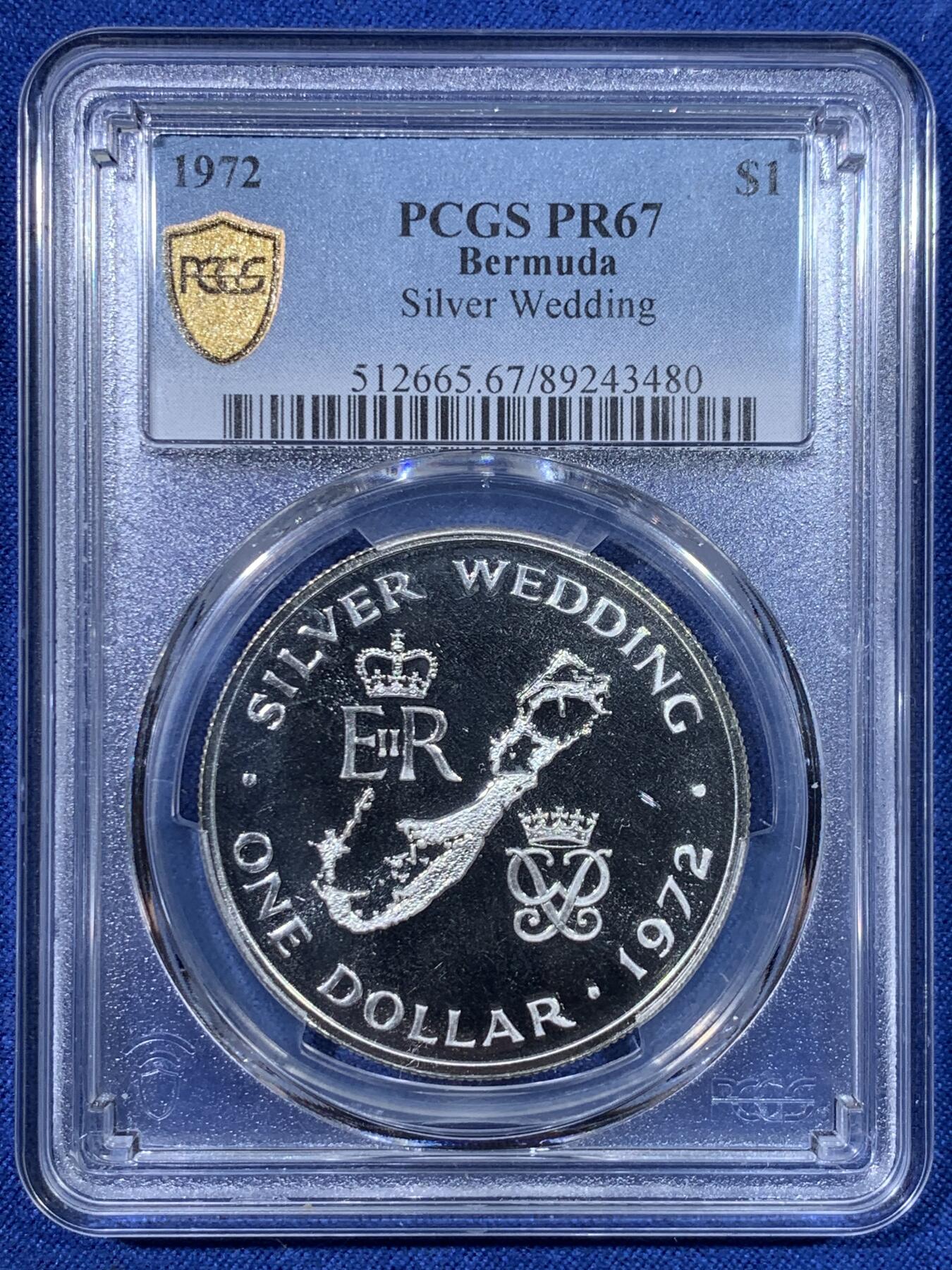 《竞宝斋》第429场 周日，周一，周二 3场连拍 （全场包邮） PCGS PR67 百慕大1972伊丽莎白银婚纪念精制银币，少见品种发行量仅14708枚，PCGS唯一亚军分，更高分仅一枚，镜面底板状态极佳