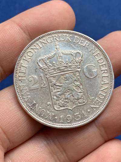 《竞宝斋》第429场 周日，周一，周二 3场连拍 （全场包邮） 荷兰1931年威廉明娜女王2.5盾银币