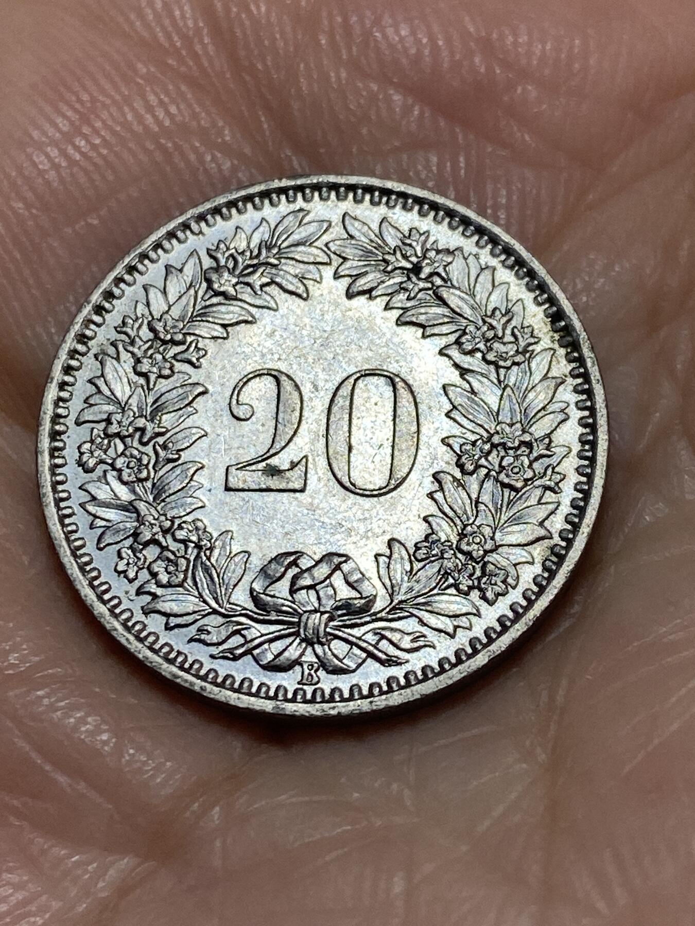 2025年第一百一十三场(总第一百三十九场）瑞士辅币专场(免佣金) 瑞士🇨🇭1962年20分(第三版，B标伯尔尼造)