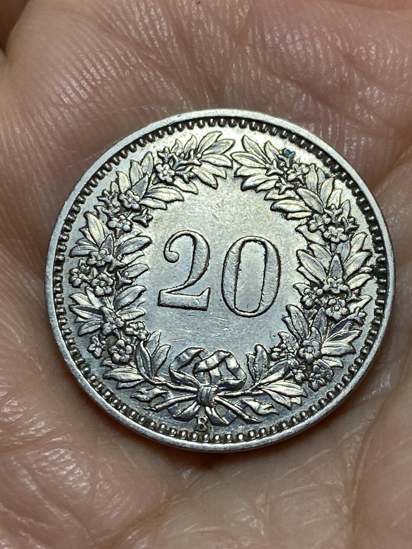 2025年第一百一十三场(总第一百三十九场）瑞士辅币专场(免佣金) 少见年份–瑞士🇨🇭1956年20分(第三版，B标伯尔尼造)