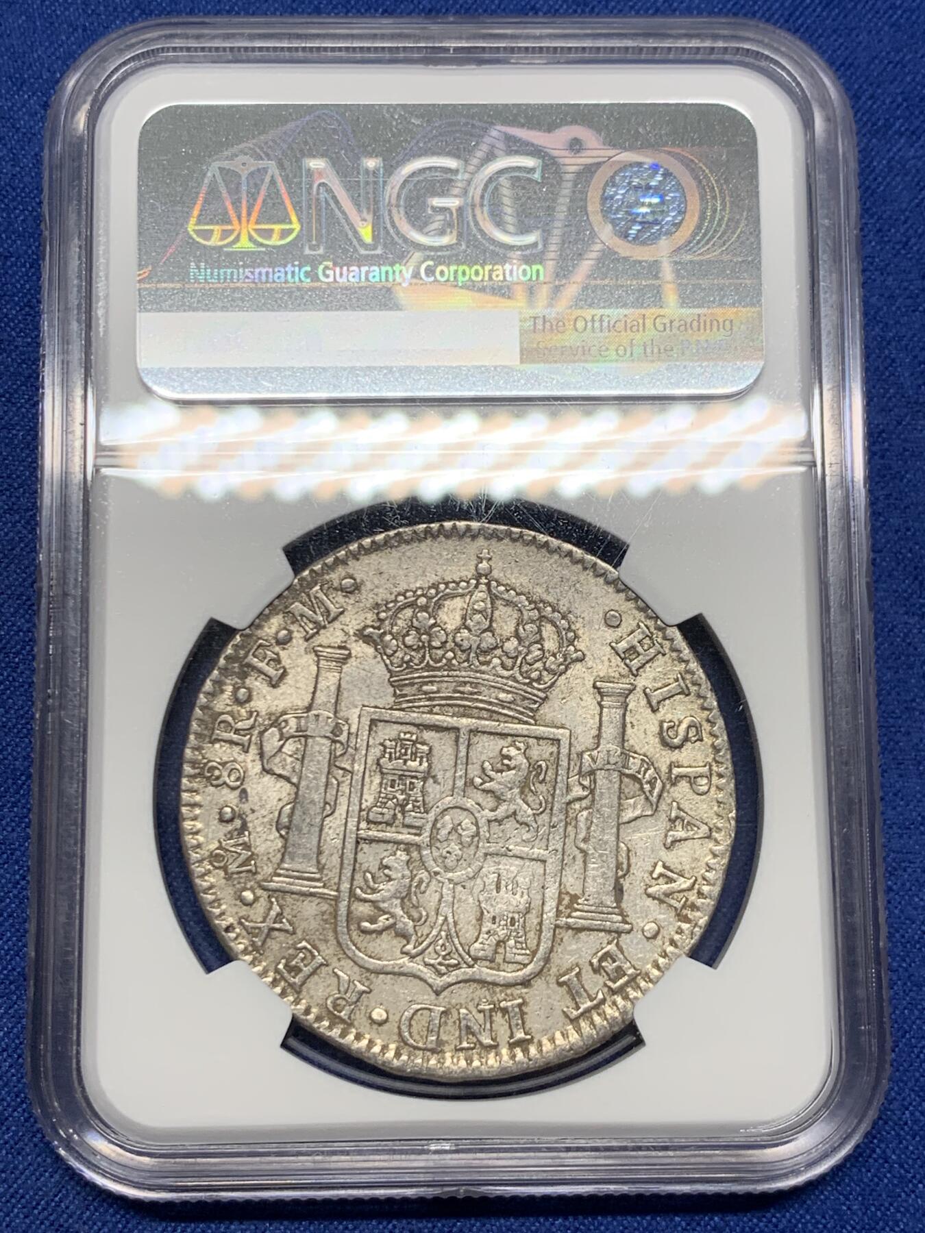 《竞宝斋》第429场 周日，周一，周二 3场连拍 （全场包邮） NGC AU53 西属墨西哥1800年卡洛斯四世双柱8R银币