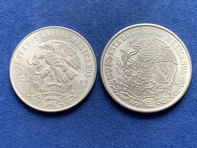 《竞宝斋》第429场 周日，周一，周二 3场连拍 （全场包邮） 两枚一组 墨西哥银币 1968年奥运纪念25比索+1978年革命领袖100比索银币