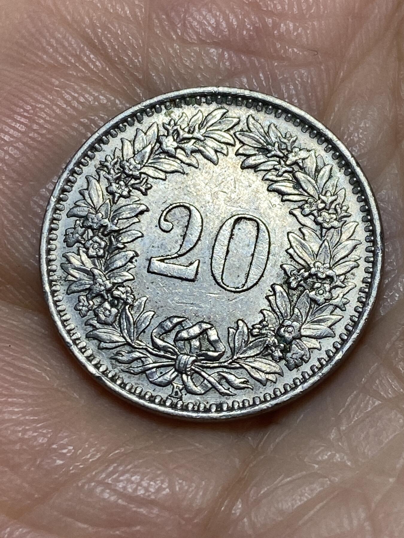 2025年第一百一十三场(总第一百三十九场）瑞士辅币专场(免佣金) 瑞士🇨🇭1964年20分(第三版，B标伯尔尼造)