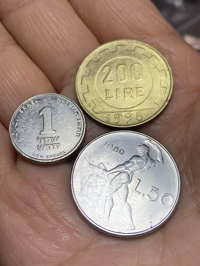 2025年第一百一十三场(总第一百三十九场）瑞士辅币专场(免佣金) - 3枚：意大利🇮🇹1998年200里拉，1980年50里拉，以色列🇮🇱1谢克尔