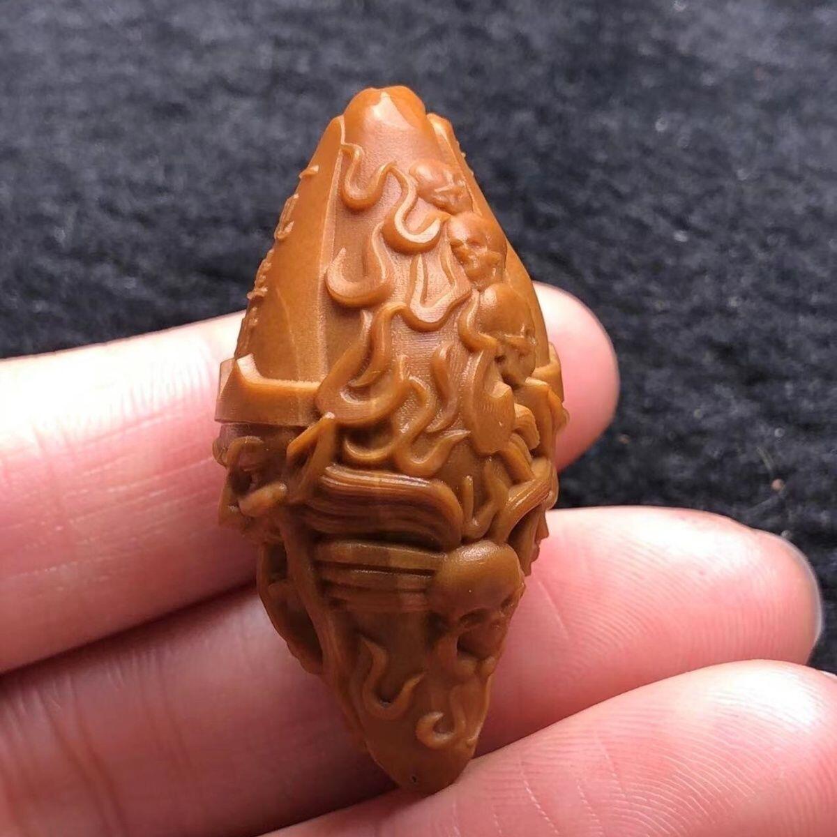 黑白无常双面雕刻 橄榄核单籽