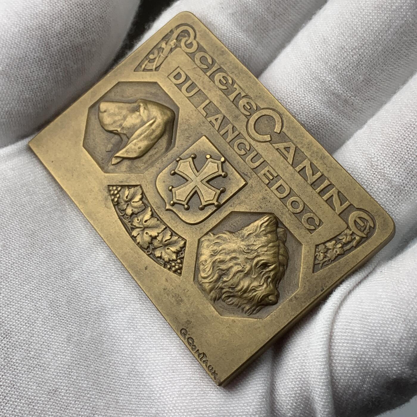 掌中浮雕-藏着的欧洲第038场 1931年法国宠物展纪念铜章，40*60mm，62g，原纸盒破损