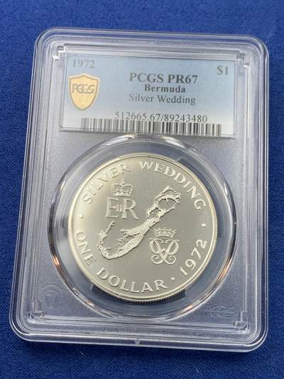 《竞宝斋》第429场 周日，周一，周二 3场连拍 （全场包邮） PCGS PR67 百慕大1972伊丽莎白银婚纪念精制银币，少见品种发行量仅14708枚，PCGS唯一亚军分，更高分仅一枚，镜面底板状态极佳
