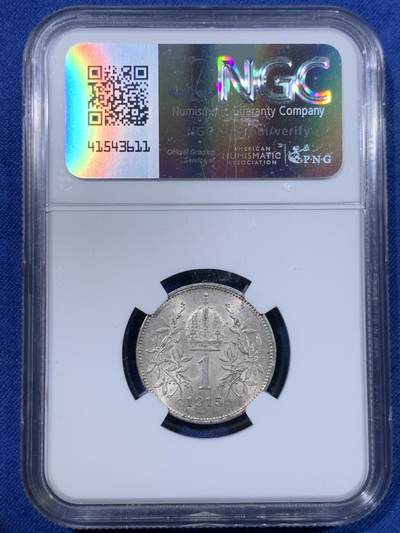 《竞宝斋》第429场 周日，周一，周二 3场连拍 （全场包邮） NGC MS64 奥地利1915年1科罗纳 正面头像弗朗茨·约瑟夫一世 背面王冠 高分好品