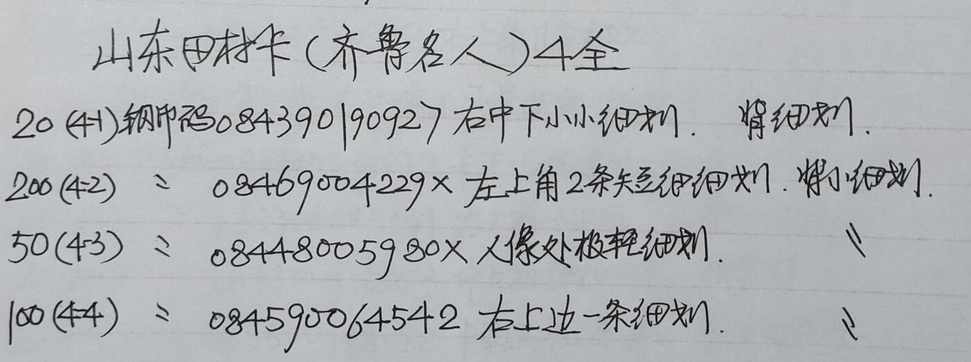 公藏第57期裸卡拍卖 山东田村卡（齐鲁名人）4全品相钢印码见描述。