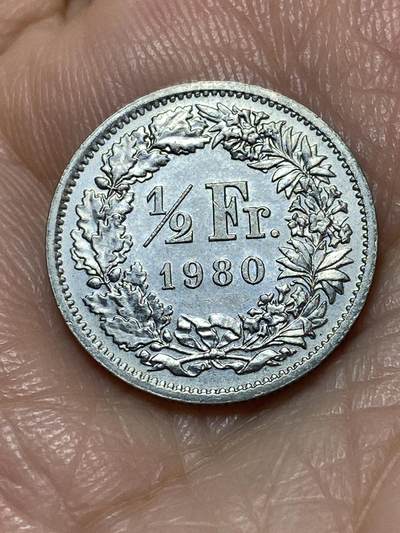 2025年第一百一十三场(总第一百三十九场）瑞士辅币专场(免佣金) - 瑞士🇨🇭1980年1/2法郎(第三版，无标)