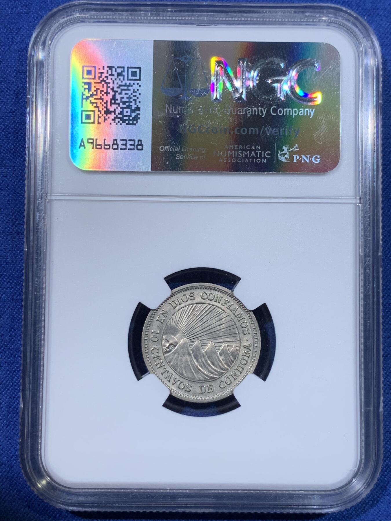 《竞宝斋》第429场 周日，周一，周二 3场连拍 （全场包邮） NGC MS65 尼加拉瓜1964年10分镍币 热门品种 唯一的亚军分 冠军分也仅1枚 MS品少见！
