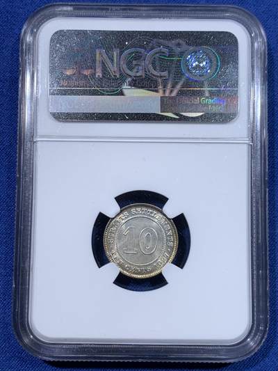 《竞宝斋》第429场 周日，周一，周二 3场连拍 （全场包邮） NGC MS63 英属海峡1927年乔治五世10分银币