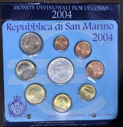 北京马甸外国币专卖第145期，外国币专场，陆续上拍，欢迎关注 2004年圣马力诺精装套币，（含一枚银）
