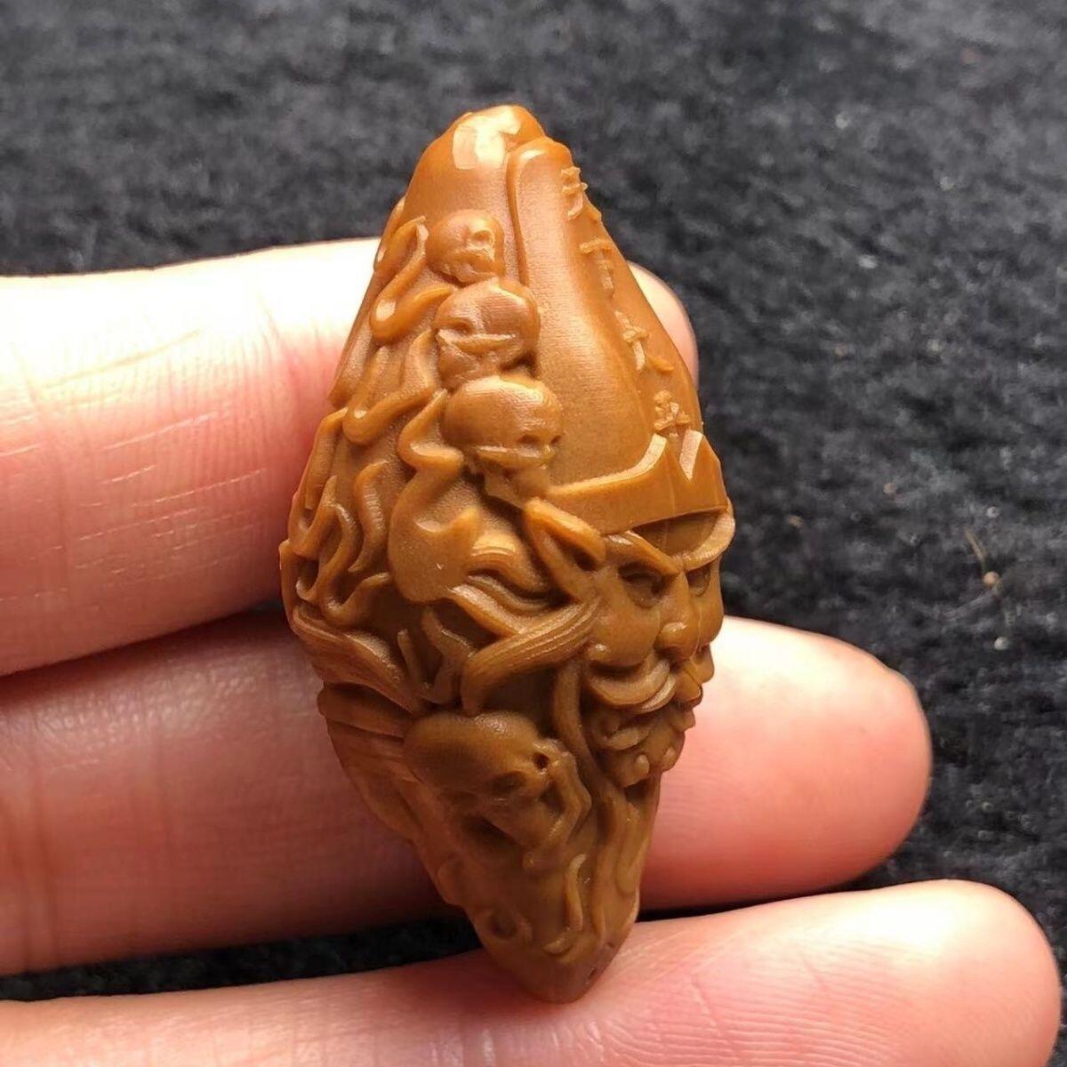 黑白无常双面雕刻 橄榄核单籽
