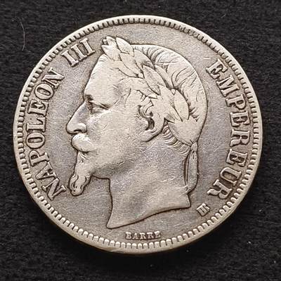 【全场包邮】纯粹捡漏拍471场（免费代拍第8场） - 法国1869年拿破仑三世5法郎（37毫米25克）银币