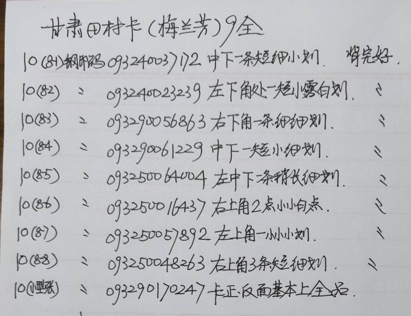 公藏第57期裸卡拍卖 甘肃田村卡（梅兰芳）9全品相钢印码见描述。