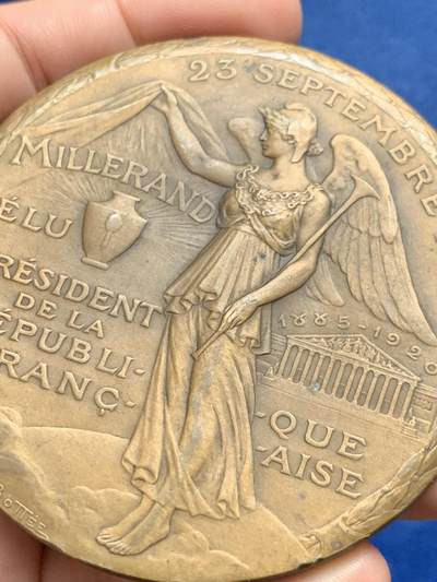 《竞宝斋》第429场 周日，周一，周二 3场连拍 （全场包邮） 名家BOTTÉE作 1920年亚历山大·米勒兰 法兰西共和国总统纪念大铜章 157.5克 71.6mm 丰饶角铜标