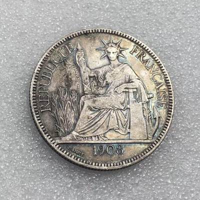 世界钱币专场拍卖 每周二开拍 - 1908年法属坐洋女神一元流通银币