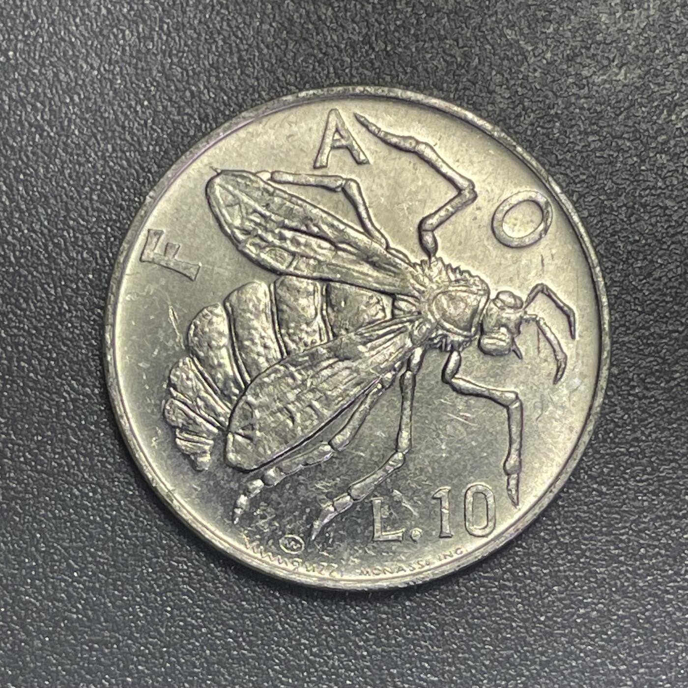 回流1019 圣马力诺🇸🇲1974年10里拉FAO纪念币 蜜蜂