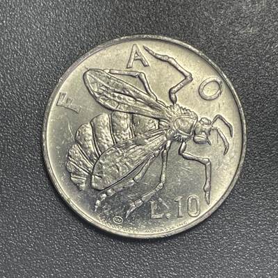 回流1019 - 圣马力诺🇸🇲1974年10里拉FAO纪念币 蜜蜂