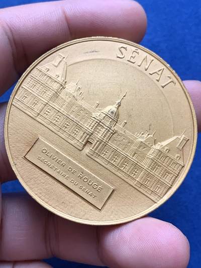 《竞宝斋》第429场 周日，周一，周二 3场连拍 （全场包邮） 1927年法国参议院议员镀金铜章 59.6克 52.4mm 丰饶角铜标 非原盒