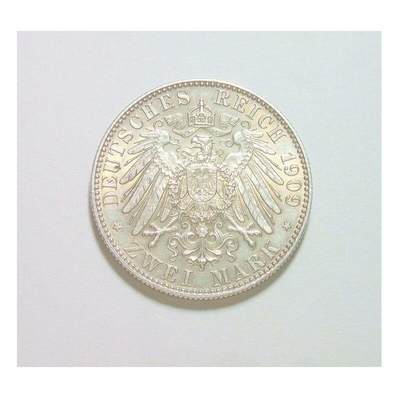 【旋风钱币】10月25日19:00准时开拍 精美欧洲币章、第三帝国钱币、精美项链等 全场包邮 【银】德国萨克森1909年 莱比锡大学2马克银币 难得初铸原光