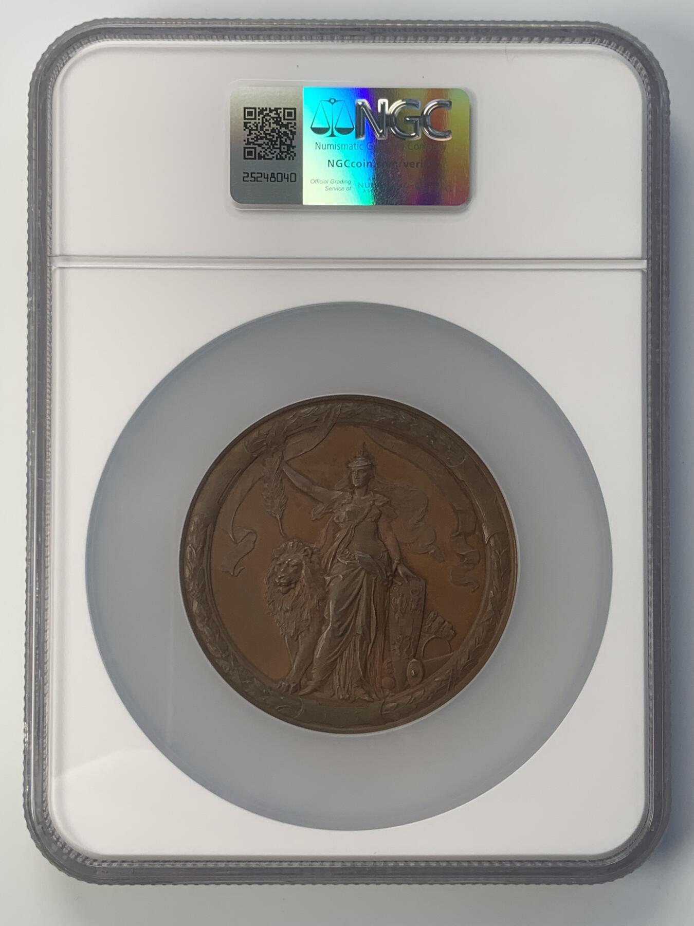 掌中浮雕-藏着的欧洲第038场 NGC MS63 : 1891年罗马尼亚国王卡罗尔一世登基25周年纪念铜章，大师安东·沙夫（A.Scharff）作品 ,  65mm