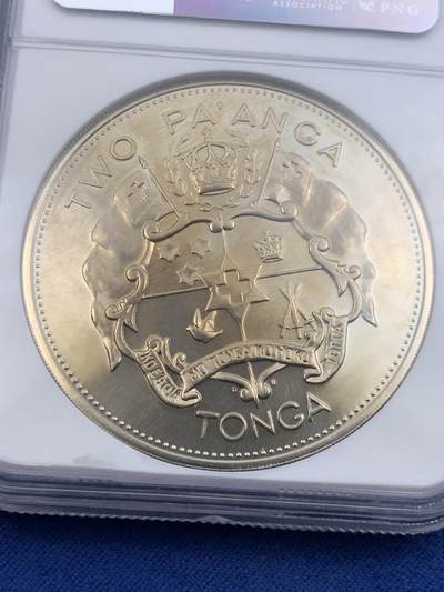 《竞宝斋》第430场 周日，周一，周二 3场连拍 （全场包邮） NGC PF67 汤加1967年2潘加精制大镍币，少见品种，发行量极少，高分可藏