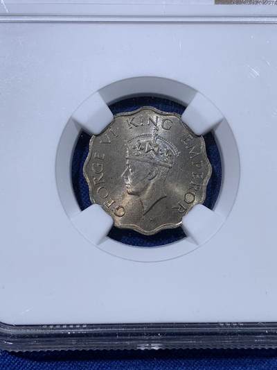 《竞宝斋》第430场 周日，周一，周二 3场连拍 （全场包邮） NGC MS64 英属印度1946年B版1安娜，有彩色光泽，适合自藏。
