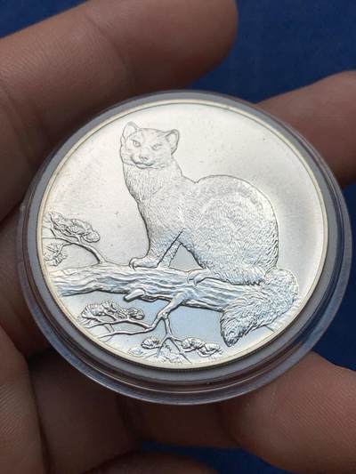 《竞宝斋》第430场 周日，周一，周二 3场连拍 （全场包邮） 俄罗斯 1995年发行 珍惜动物-貂 面值5卢布银币 重量33.93克，925银。有氧化