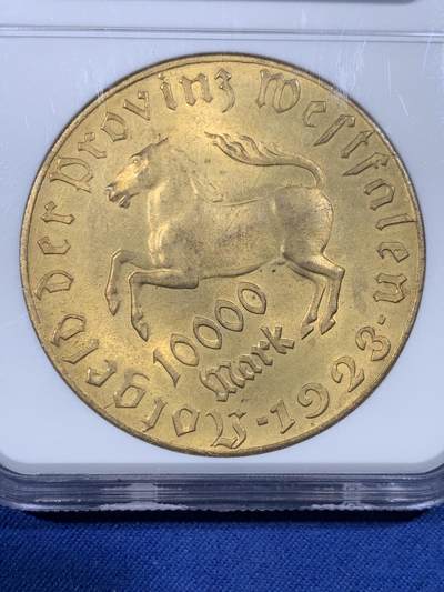 《竞宝斋》第430场 周日，周一，周二 3场连拍 （全场包邮） NGC MS64 德国紧急状态币 1923年10000马克铜镀金