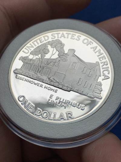 《竞宝斋》第430场 周日，周一，周二 3场连拍 （全场包邮） 美国1990年艾森豪威尔一百周年1美元精制大银币 900银 26.7克