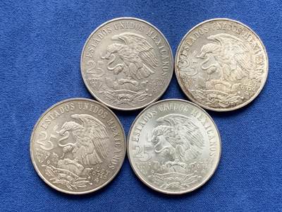 《竞宝斋》第430场 周日，周一，周二 3场连拍 （全场包邮） 四枚一组 墨西哥1968年25比索奥运纪念银币 总重约90克