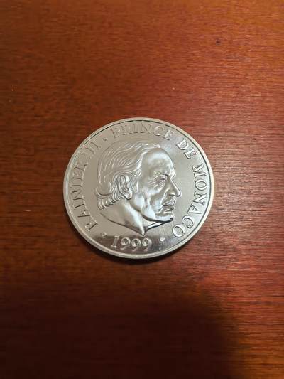 长老汇马年精选第四场拍卖 - 1999摩纳哥雷尼埃尔三世在位50年100法郎精制银币，15克900银，克书150美金