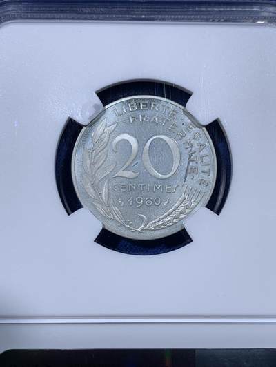 《竞宝斋》第430场 周日，周一，周二 3场连拍 （全场包邮） NGC PF67CAMEO 法国第五共和国 1980年 20分 加厚精制银币 950银10.27克 资料显示发行量仅820枚 不可错过