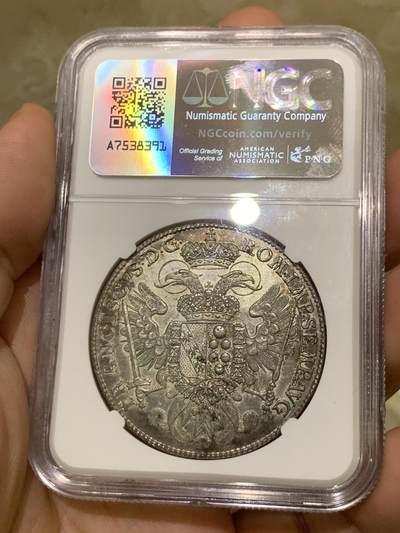 《竞宝斋》第430场 周日，周一，周二 3场连拍 （全场包邮） 冠军分 NGC MS63 德国 1761年  纽伦堡帝国自由城  弗朗茨一世 坐人 双头鹰 泰勒大银币 独年发型 极好状态