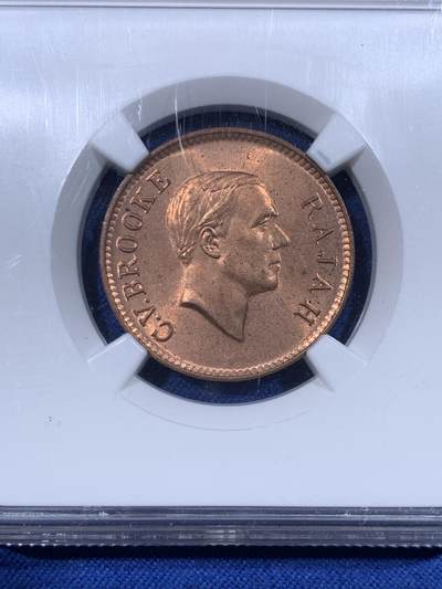 《竞宝斋》第430场 周日，周一，周二 3场连拍 （全场包邮） NGC MS64RD 沙捞越 1937年 1分 铜币 早期老盒 保存极好