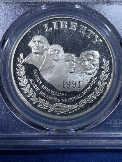 《竞宝斋》第430场 周日，周一，周二 3场连拍 （全场包邮） PCGS PR69DCAM 美国1991年拉什莫尔山国家公园50周年精制纪念银币