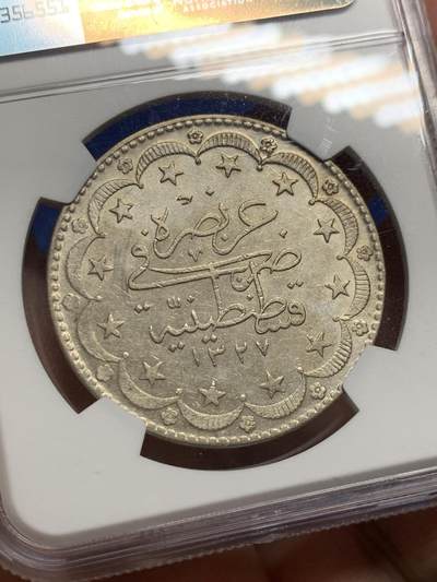 《竞宝斋》第430场 周日，周一，周二 3场连拍 （全场包邮） NGC AU55 AH1327/9 奥斯曼土耳其20K大银币