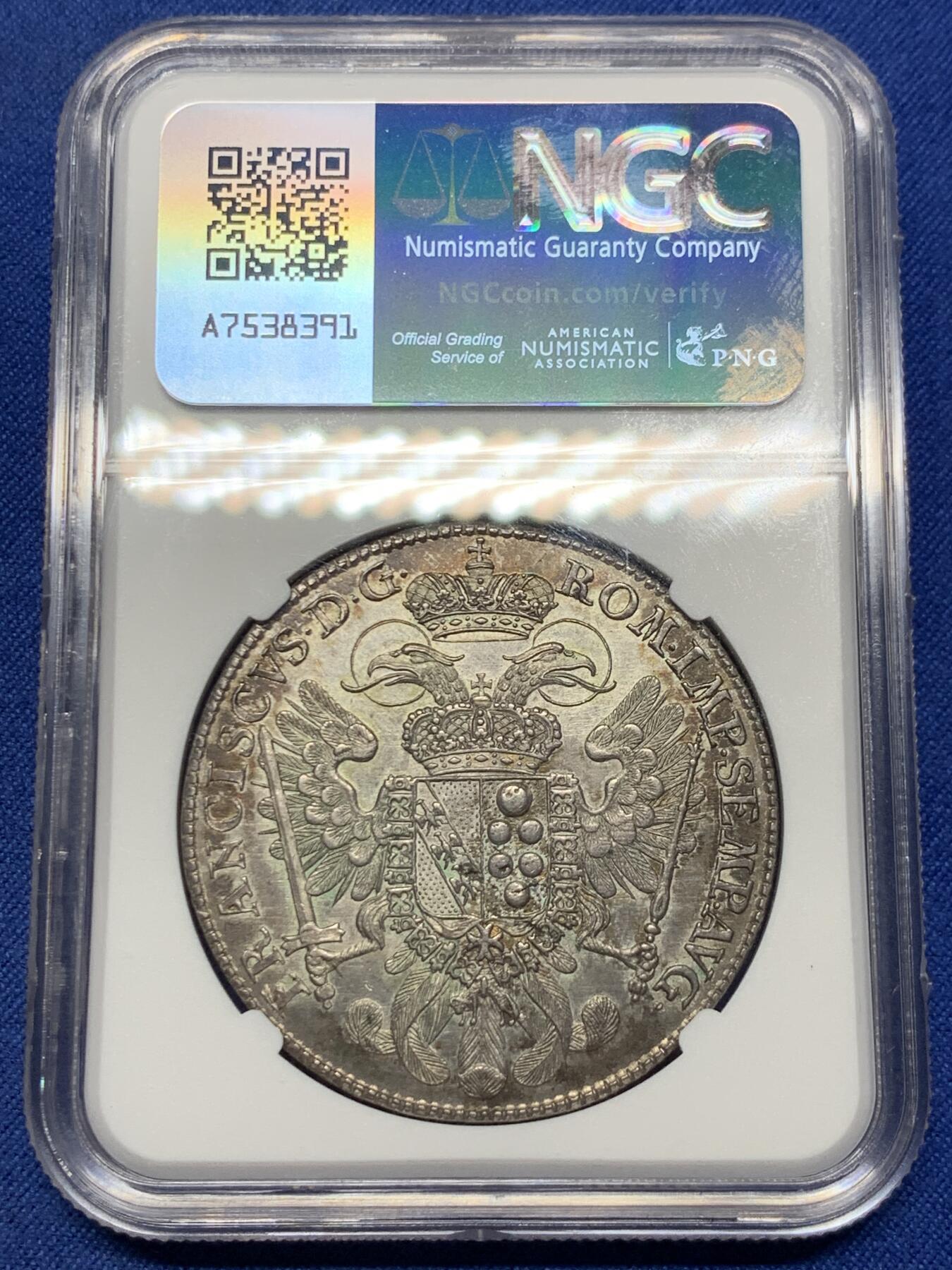 《竞宝斋》第430场 周日，周一，周二 3场连拍 （全场包邮） 冠军分 NGC MS63 德国 1761年  纽伦堡帝国自由城  弗朗茨一世 坐人 双头鹰 泰勒大银币 独年发型 极好状态