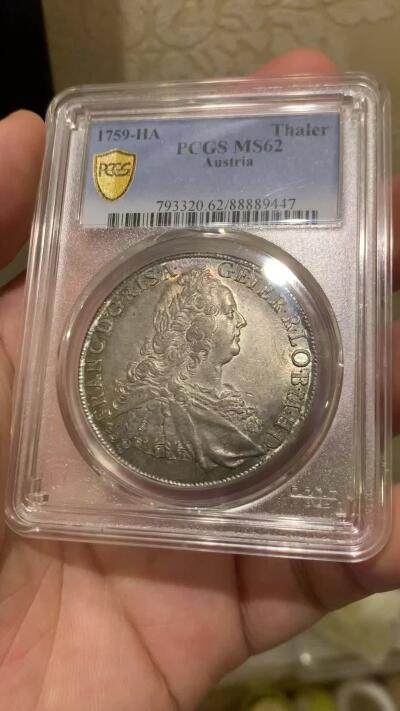 《竞宝斋》第430场 周日，周一，周二 3场连拍 （全场包邮） 唯一冠军分 PCGS MS62 奥地利帝国 1759 弗朗茨一世 泰勒大银币 数量极少 一般常见为他老婆 玛利亚特蕾莎 光度彩都足够好