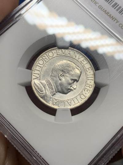 《竞宝斋》第430场 周日，周一，周二 3场连拍 （全场包邮） NGC AU55 意大利1913年四架马车女战神1里拉银币 少见圈版