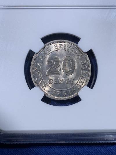 《竞宝斋》第430场 周日，周一，周二 3场连拍 （全场包邮） NGC MS65 英属马来亚1961年伊丽莎白二世20分镍币 光度好 漂亮！此分合适收藏！