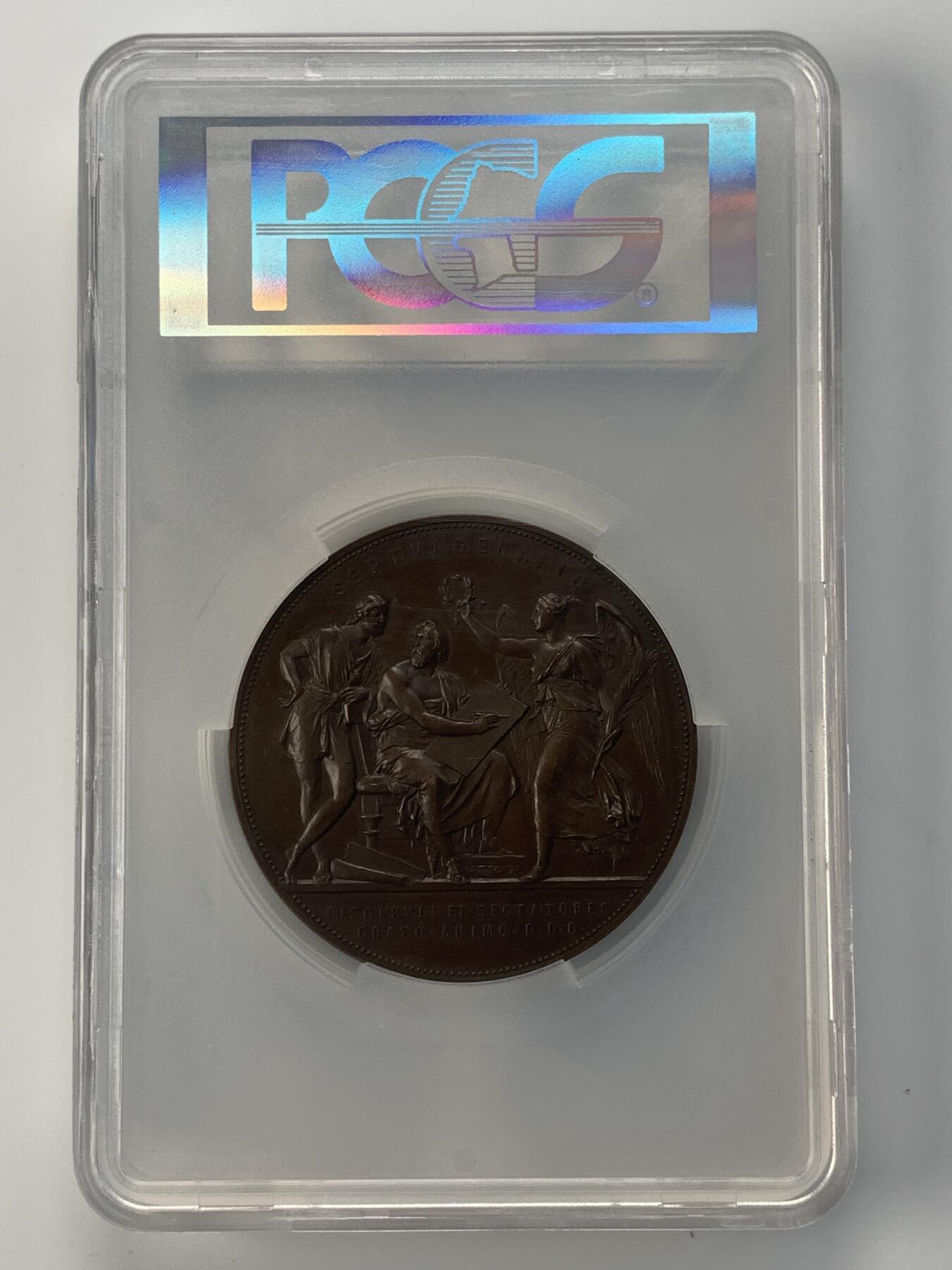 掌中浮雕-藏着的欧洲第038场 PCGS SP63 : 1883年丹麦建筑师兼维也纳教授Theophil Hansen70岁诞辰铜章 ，60mm