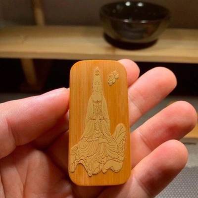 听雨轩（2）竹木核雕专场 - 观音大士竹牌 27*55