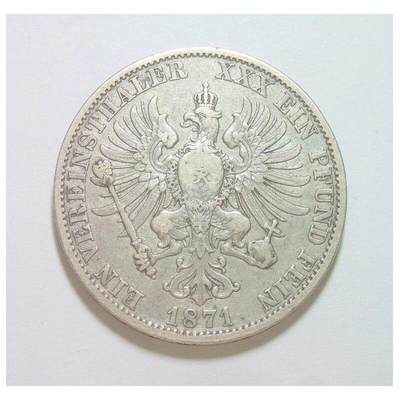 【旋风钱币】10月25日19:00准时开拍 精美欧洲币章、第三帝国钱币、精美项链等 全场包邮 【银】德国普鲁士1871年 威廉一世洋葱头1泰勒银币 极美品 