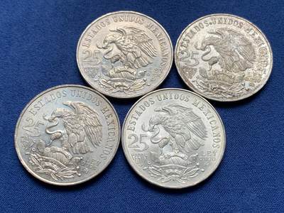 《竞宝斋》第430场 周日，周一，周二 3场连拍 （全场包邮） 四枚一组 墨西哥1968年25比索奥运纪念银币 总重约90克