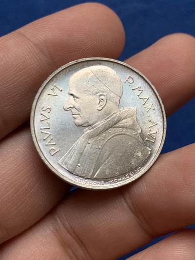 《竞宝斋》第430场 周日，周一，周二 3场连拍 （全场包邮） 梵蒂冈 1968年 教宗保罗六世-粮农组织 500里拉 纪念银币 11克 原光MS品相