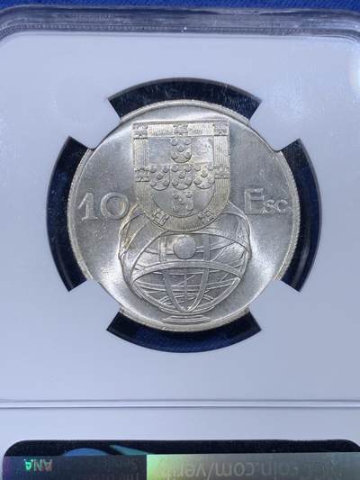 《竞宝斋》第430场 周日，周一，周二 3场连拍 （全场包邮） NGC MS63 葡萄牙1954年10埃斯库多大航海帆船银币 卷拆原光